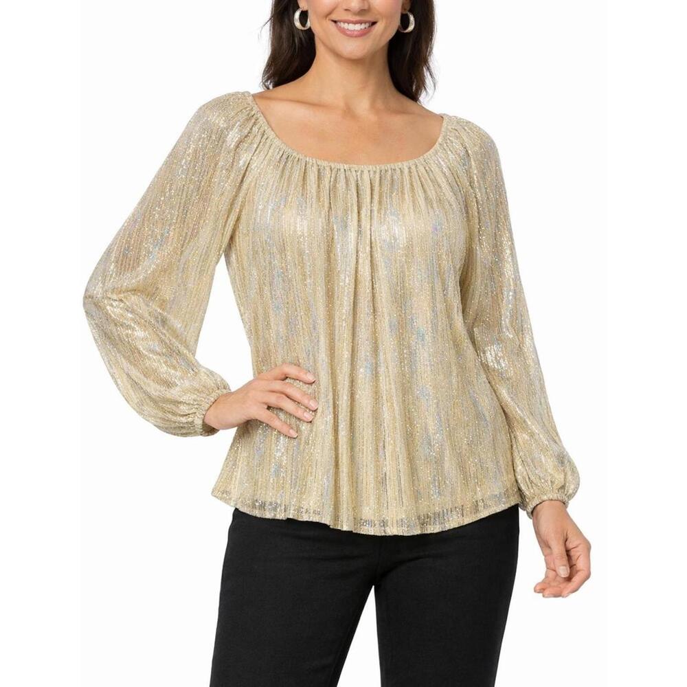 NWT Colleen Lopez Metallic Shimmer Peasant Blouse Size Small - Picture 1 of 6